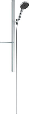 Barre de douche Hansgrohe avec douchette à main Rainfinity 130 3 jets , flexible Isiflex et porte savon étagère Casetta E