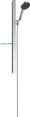 Barre de douche Hansgrohe avec douchette à main Rainfinity 130 3 jets , flexible Isiflex et porte savon étagère Casetta E