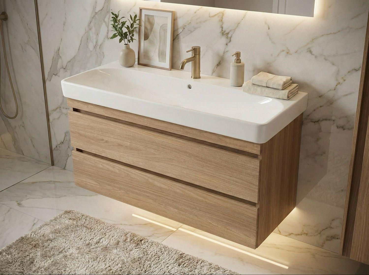 Bathroom Vanity with Two Drawers for Geberit Smyle 90 cm Sink (without Basin)