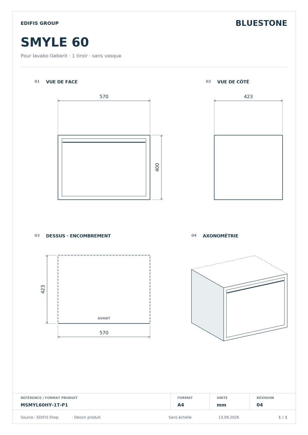 Meuble de salle de bains à un tiroir pour lavabo Geberit Smyle 60 cm (sans vasque) — vue 5