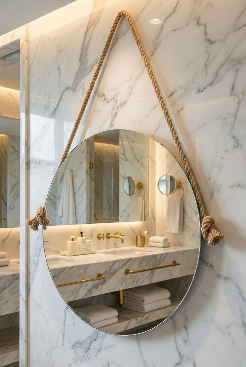Round Bathroom Mirror with Rope