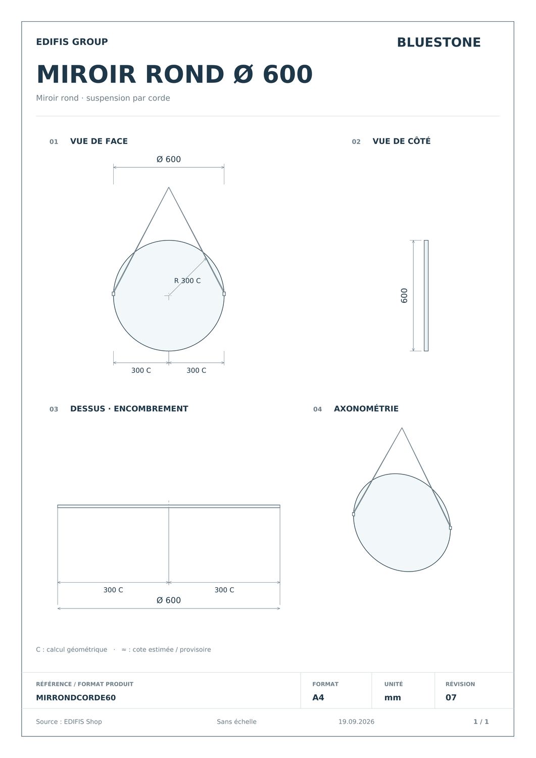 Round Bathroom Mirror Ø60 cm with Rope