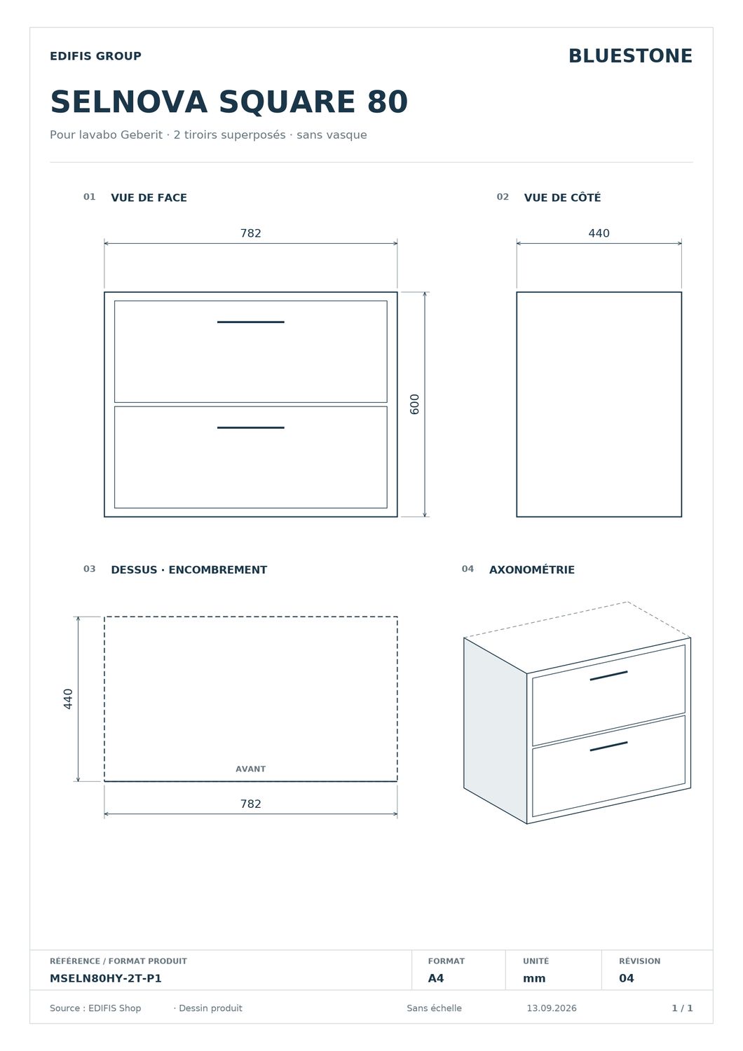Meuble de salle de bains à deux tiroirs pour lavabo Geberit Selnova Square 80 cm (sans vasque) — Vue produit 7