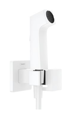 Douchette hygiénique pour WC Hansgrohe E en blanc mat pour eau mitigée avec support et flexible
