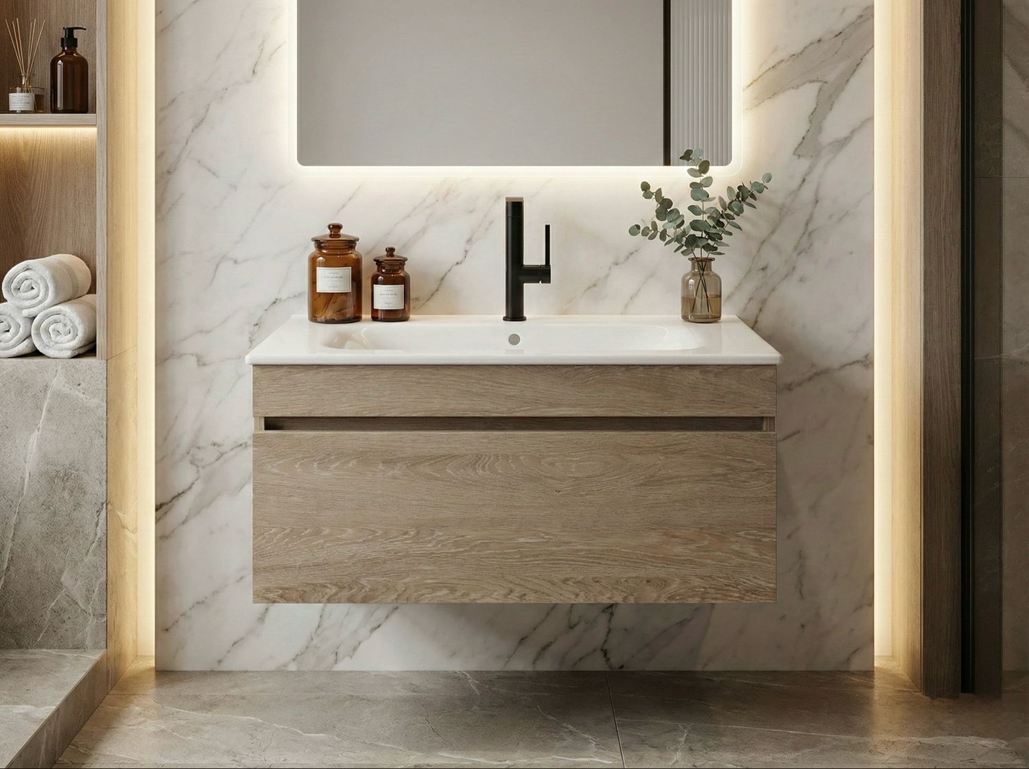 Meuble de salle de bains à un tiroir pour lavabo Geberit Selnova Square 80 cm (sans vasque)