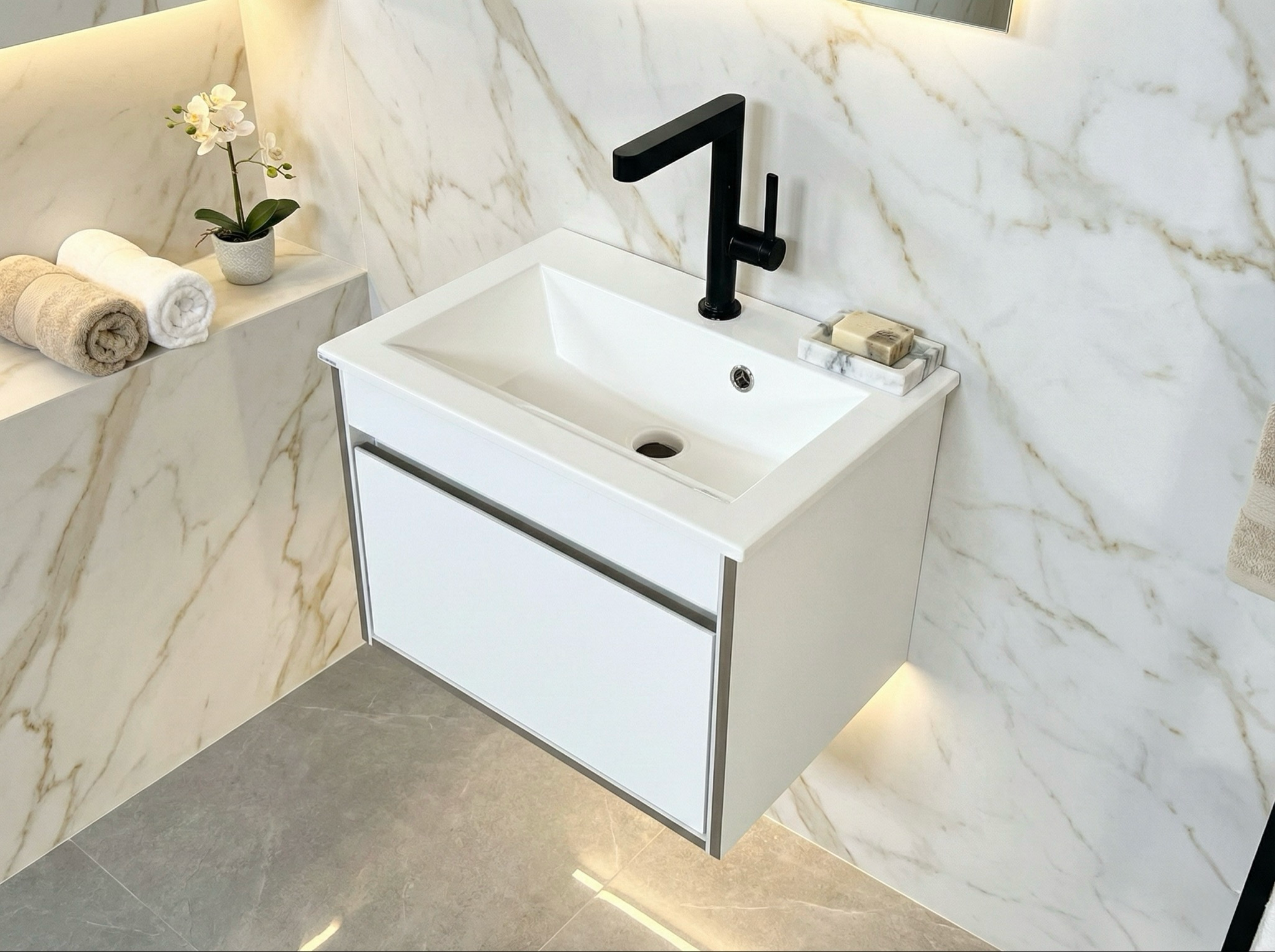 Meuble de salle de bains Oceana 56 cm à un tiroir (sans vasque) - vue 7