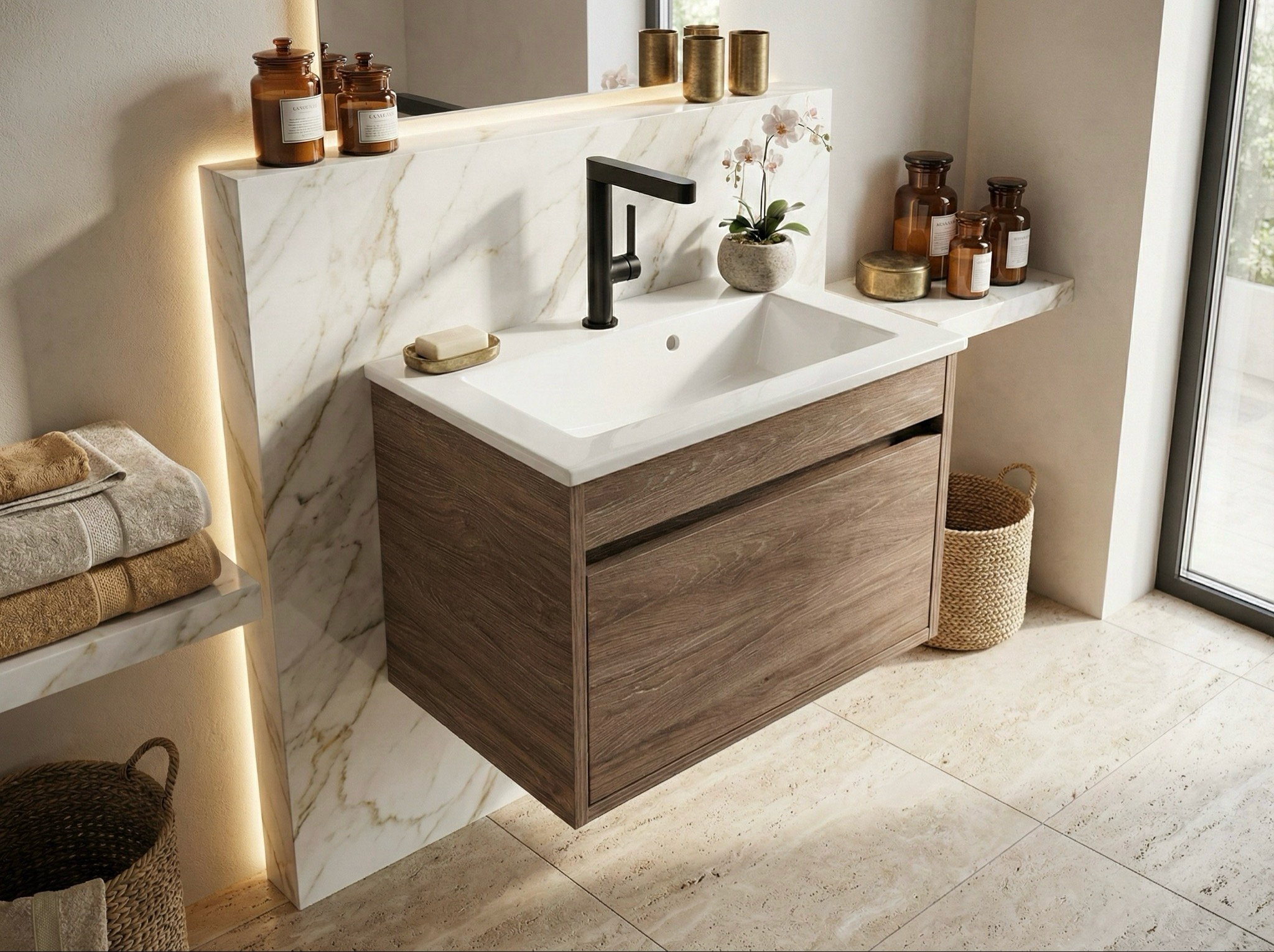 Meuble de salle de bains Oceana 56 cm à un tiroir (sans vasque) - vue 5