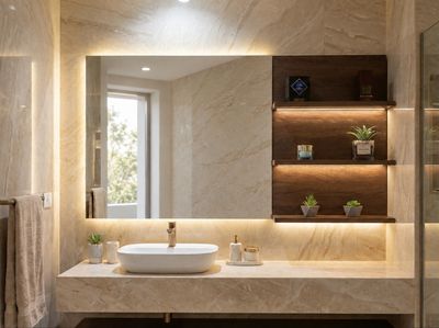 Bathroom Mirror 120 x 70 cm with Shelves - MDF Wood Bathroom Mirror 120 x 70 cm with Shelves - MDF Wood