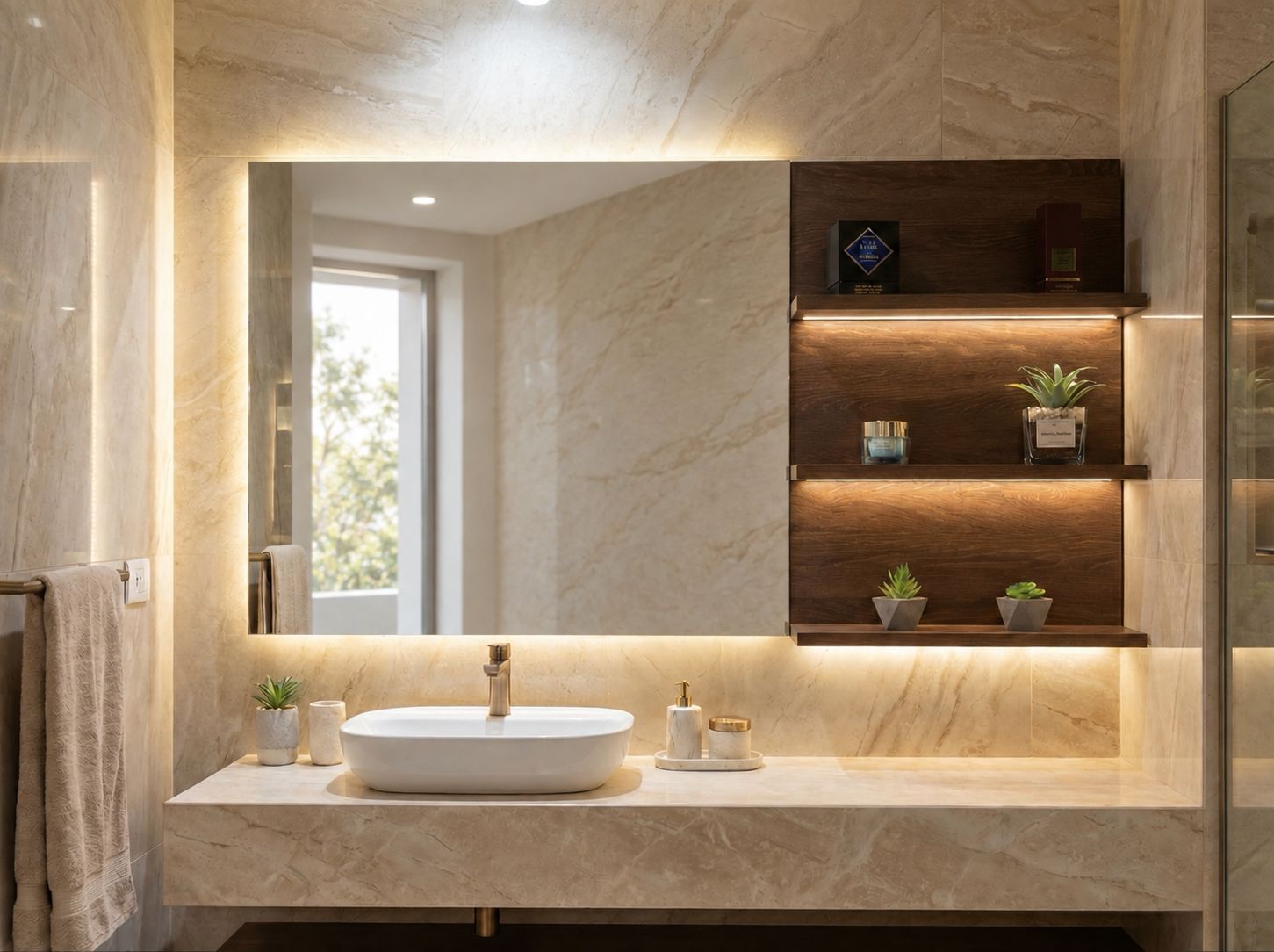 Bathroom mirror 120 x 70 cm with shelves - MDF wood