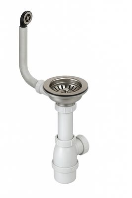Vidage d'évier de cuisine 1 bac grande bonde Bonde d'évier de cuisine en acier inoxydable avec crépine de 90 mm et tuyaux et raccords en PVC blanc.