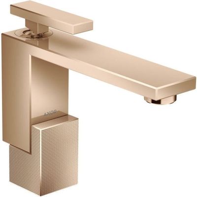 Mitigeur de lavabo Axor Edge 130 coupe diamant, avec bonde push-open en or rouge poli