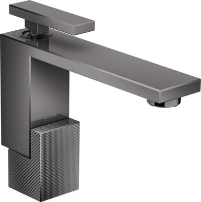 Mitigeur de lavabo Axor Edge 130 coupe diamant, avec bonde push-open en noir chromé poli