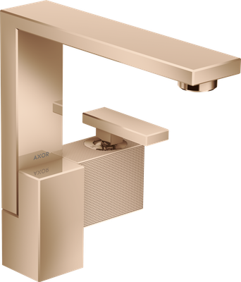 Mitigeur de lavabo Axor Edge 190 coupe diamant, avec bonde push-open en or rouge poli