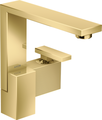 Mitigeur de lavabo Axor Edge 190 coupe diamant, avec bonde push-open en doré poli