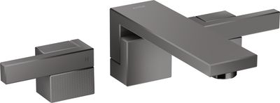 Mélangeur de lavabo 3 trous encastré AXOR Edge 190 coupe diamant avec bonde push-open en noir chromé poli