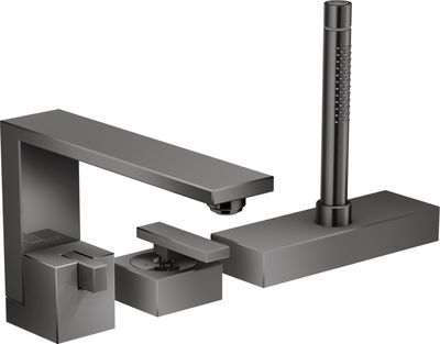 Mitigeur 3 trous pour montage sur bord de baignoire Axor Edge coupe diamant en noir chromé poli avec douchette à main 2 jets
