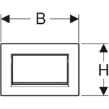 Diagramme des dimensions de la plaque de déclenchement carrée Geberit Sigma10 avec largeur B et hauteur H indiquées.