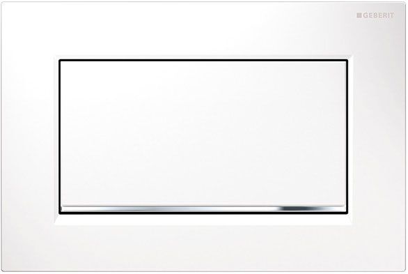 Geberit Sigma10 Square Flush Plate / Matte White - Design Strips: Chrome Glossy