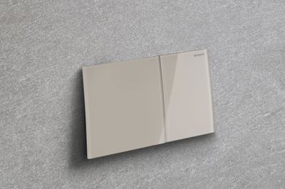 Geberit Sigma70 plaque de déclenchement, verre brillant gris sable, double commande, design élégant.
