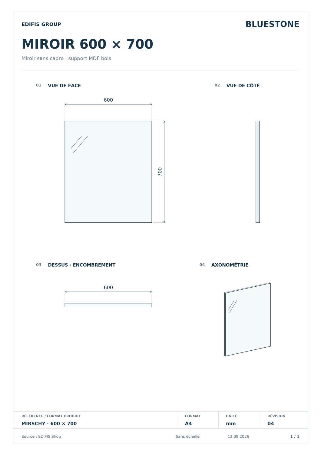 Miroir de salle de bains sans cadre avec couvre chant MDF — vue 5