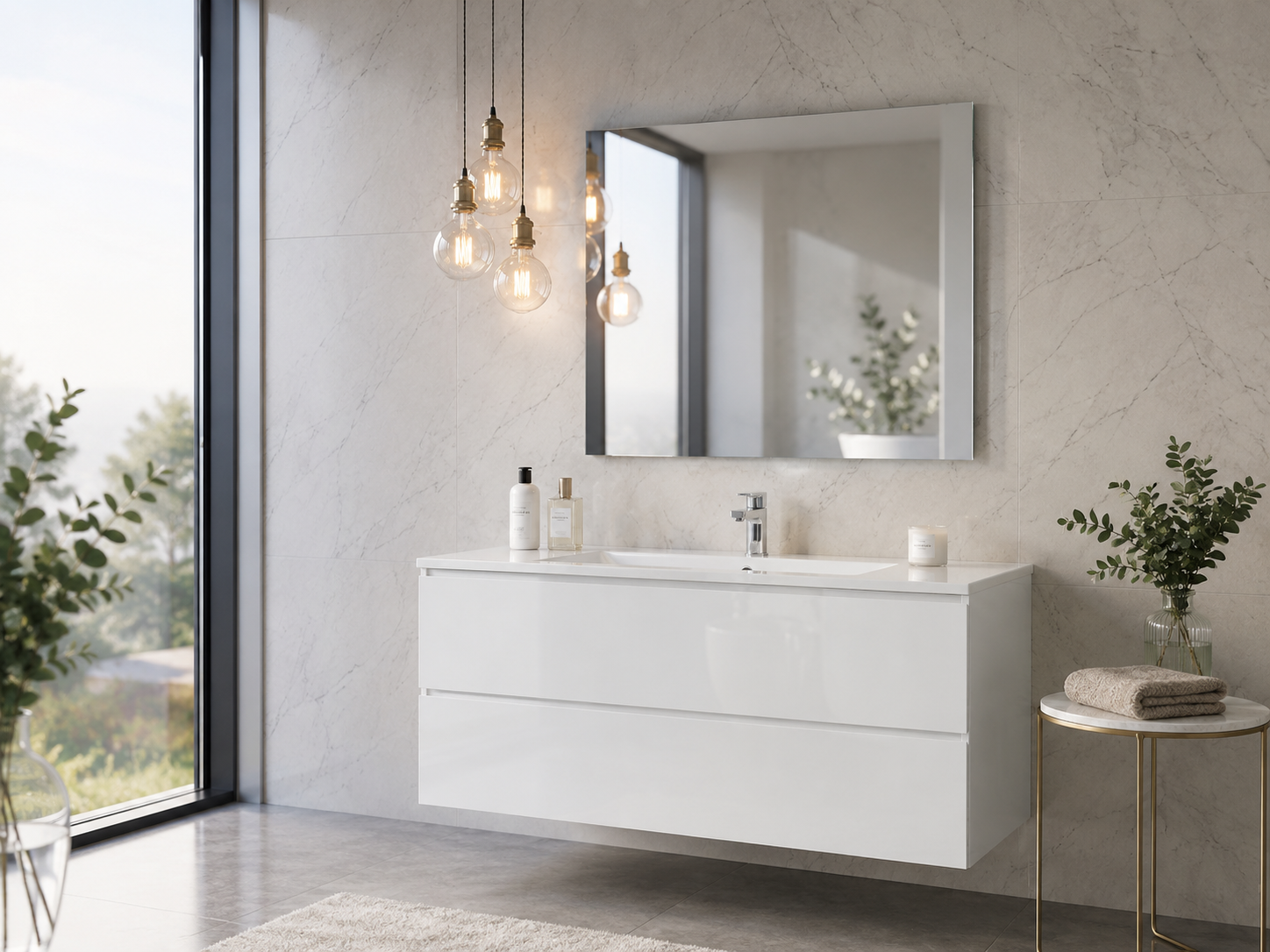 Miroir de salle de bains sans cadre avec couvre chant High Gloss - vue 3