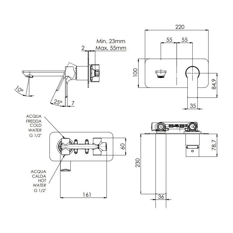 Matte Black Brass Wall-Mounted Faucet with Horizontal Plate Remer Energy