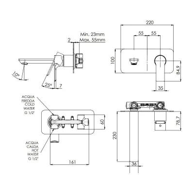 Matte Black Brass Wall-Mounted Faucet with Horizontal Plate Remer Energy