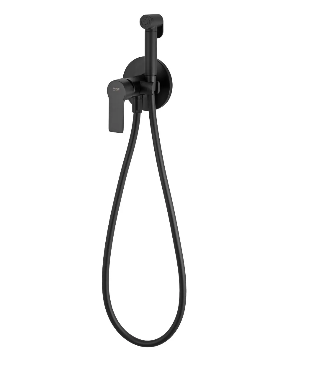 Built-in WC hygienic set with Remer Energy built-in mixer in matte black brass