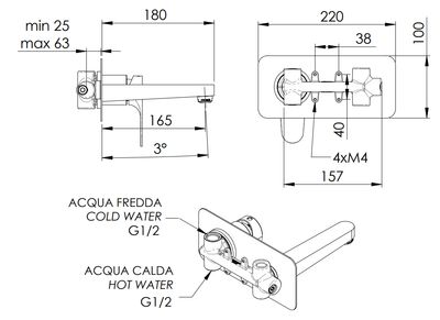 Mitigeur de lavabo encastré Remer Classline en laiton chromé (bec 18 cm)
