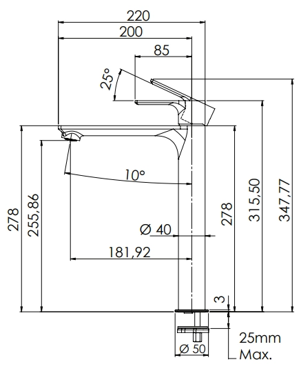 Mitigeur de lavabo Remer Energy 240 avec vidage clic-clac en laiton chromé - vue 3