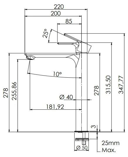 Mitigeur de lavabo Remer Energy 240 avec vidage clic-clac en laiton chromé — vue 3