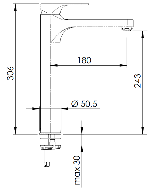 Mitigeur de lavabo Remer Classline 240 avec vidage clic-clac en laiton chromé — vue 3