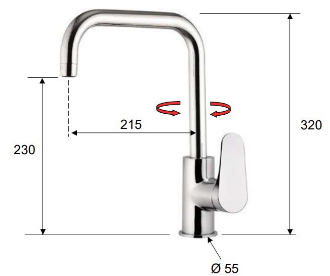 Mitigeur de cuisine Remer Classline avec bec orientable en laiton chromé - vue 2