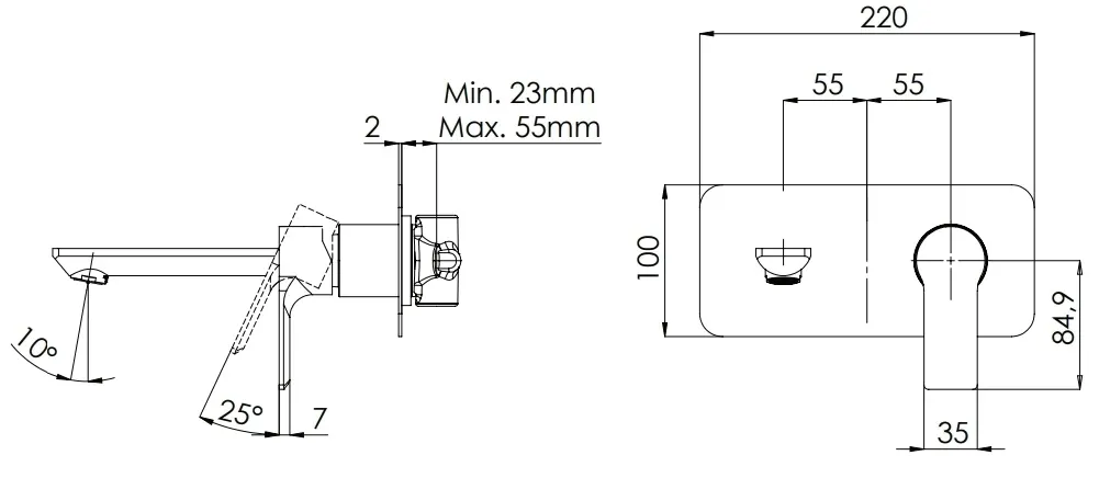 Wall-Mounted Basin Mixer with Horizontal Plate Remer Energy in Chrome Brass (Spout 23 cm)