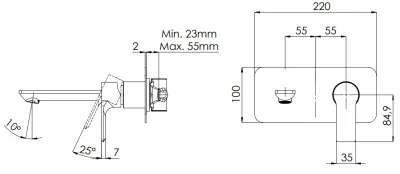 Wall-Mounted Basin Mixer with Horizontal Plate Remer Energy in Chrome Brass (Spout 23 cm)