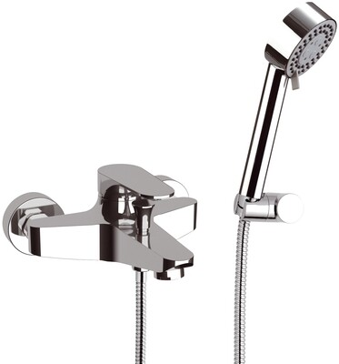 Exposed bath/shower mixer Remer Classline with flexible hose, 4-jet showerhead, and adjustable support in chrome-plated brass
