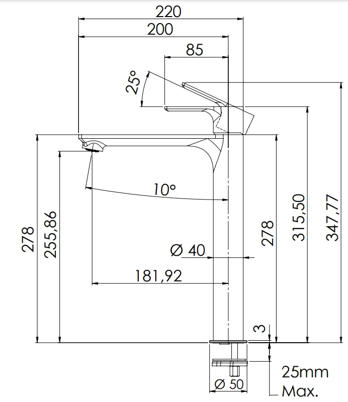 Mitigeur de lavabo Remer Energy 240 avec vidage clic-clac en laiton noir mat - vue 3