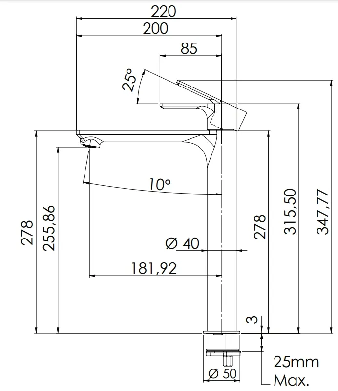 Mitigeur de lavabo Remer Energy 240 avec vidage clic-clac en laiton noir mat — vue 3