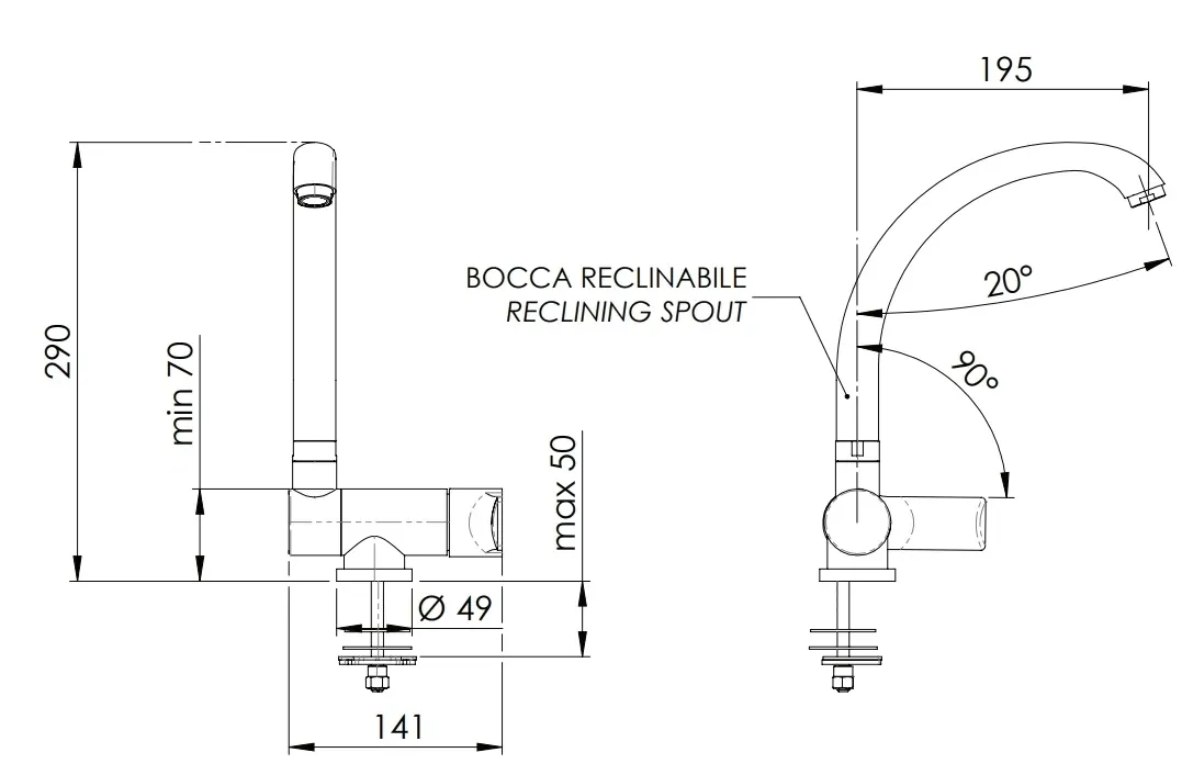Mitigeur de cuisine Remer Energy avec bec haut et escamotable (modèle sous fenêtre) en laiton noir mat