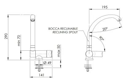 Mitigeur de cuisine Remer Energy avec bec haut et escamotable (modèle sous fenêtre) en laiton noir mat