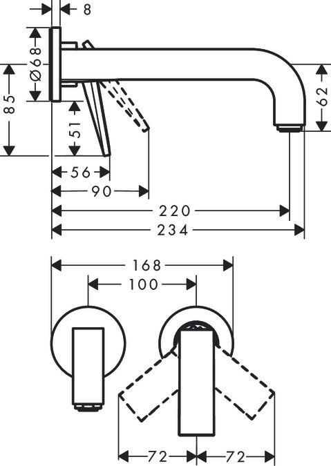 Mitigeur de lavabo encastré AXOR Citterio 220 mm avec poignée manette coupe rhombique