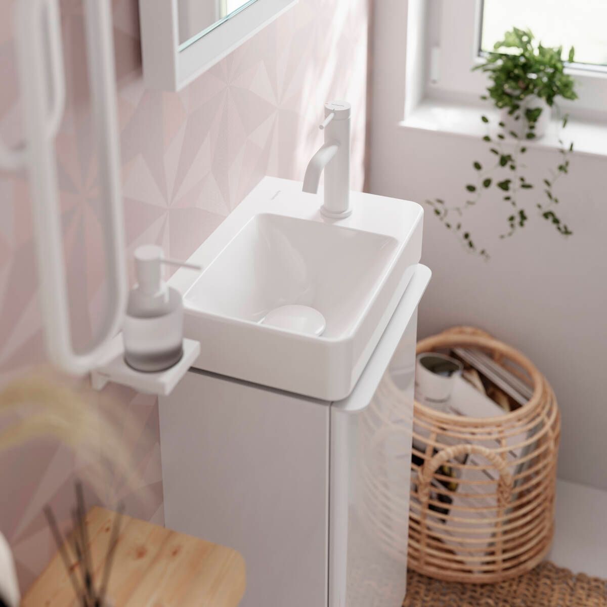Mitigeur de lavabo Hansgrohe Tecturis S 80 CoolStart avec tirette et vidage en blanc mat