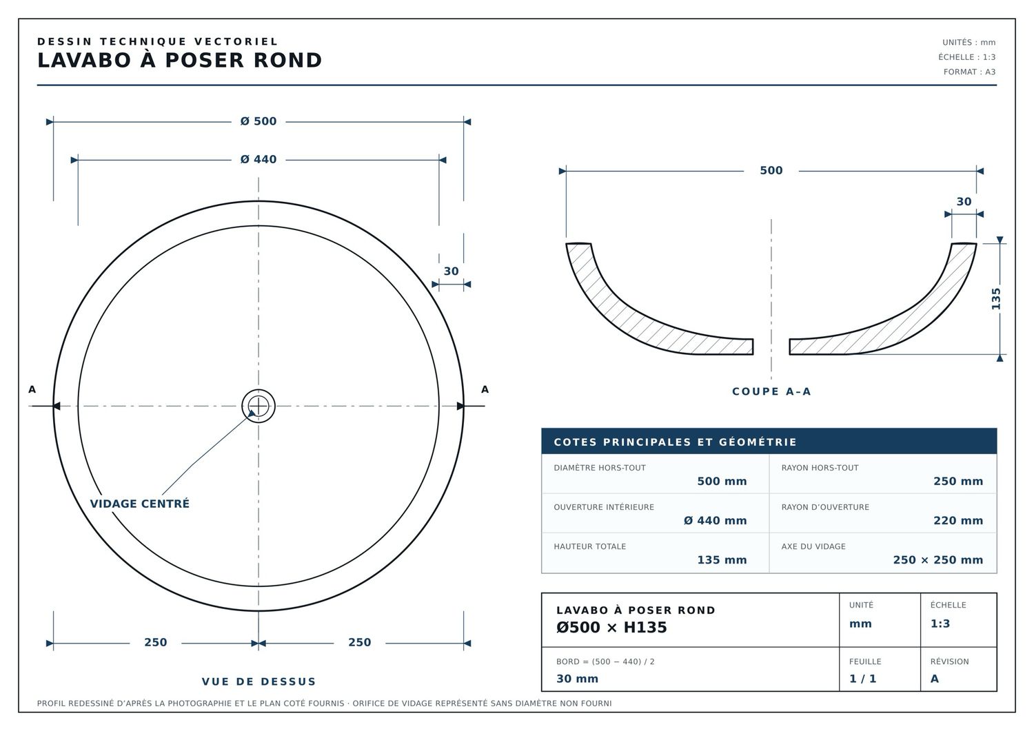 Bol à poser Opera 50 cm granité noir — Vue produit 3