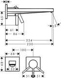 Tecturis E Mitigeur de lavabo encastré mural, bec 22.5 cm, bonde à écoulement libre