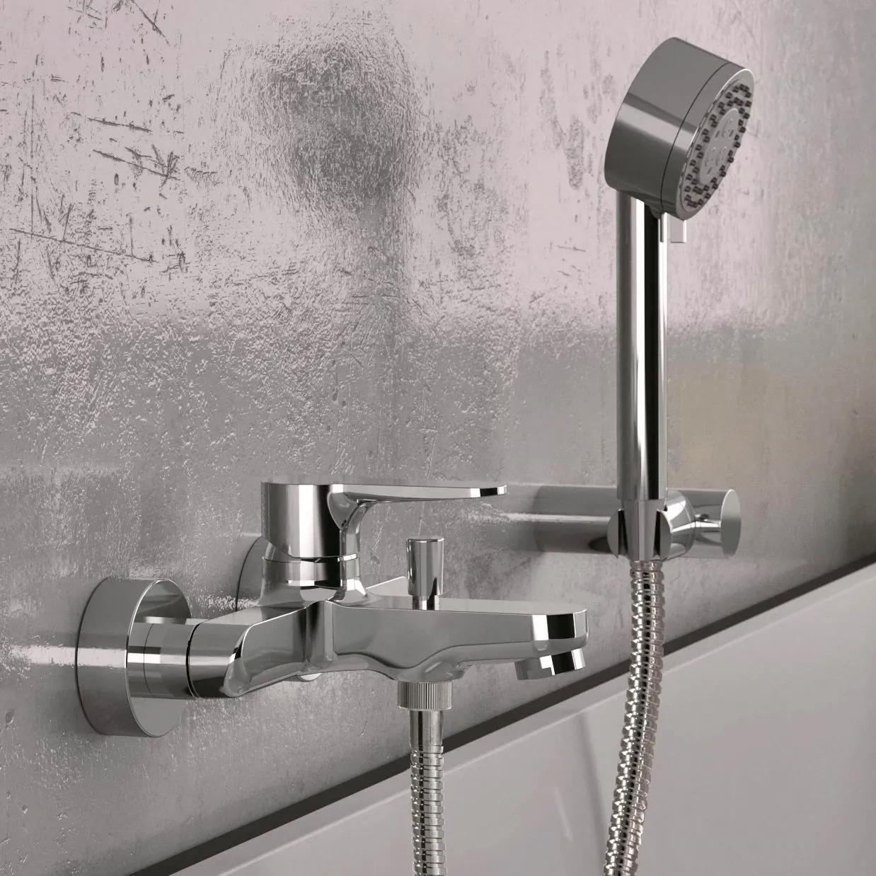 Exposed Bath/Shower Mixer Remer Winner with Hose, 4-Jet Hand Shower, and Chrome-Plated Brass Adjustable Holder