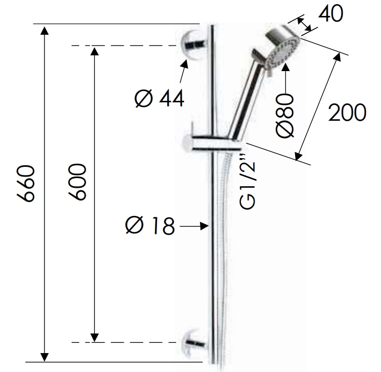 Barre de douche Remer Classline avec douchette à main 3 jets et flexible - vue 2