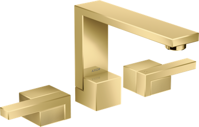 Mélangeur de lavabo 3 trous Axor Edge 130 coupe diamant, avec bonde push-open en doré poli