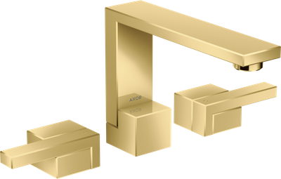 Mélangeur de lavabo 3 trous Axor Edge 130, avec bonde push-open en doré poli