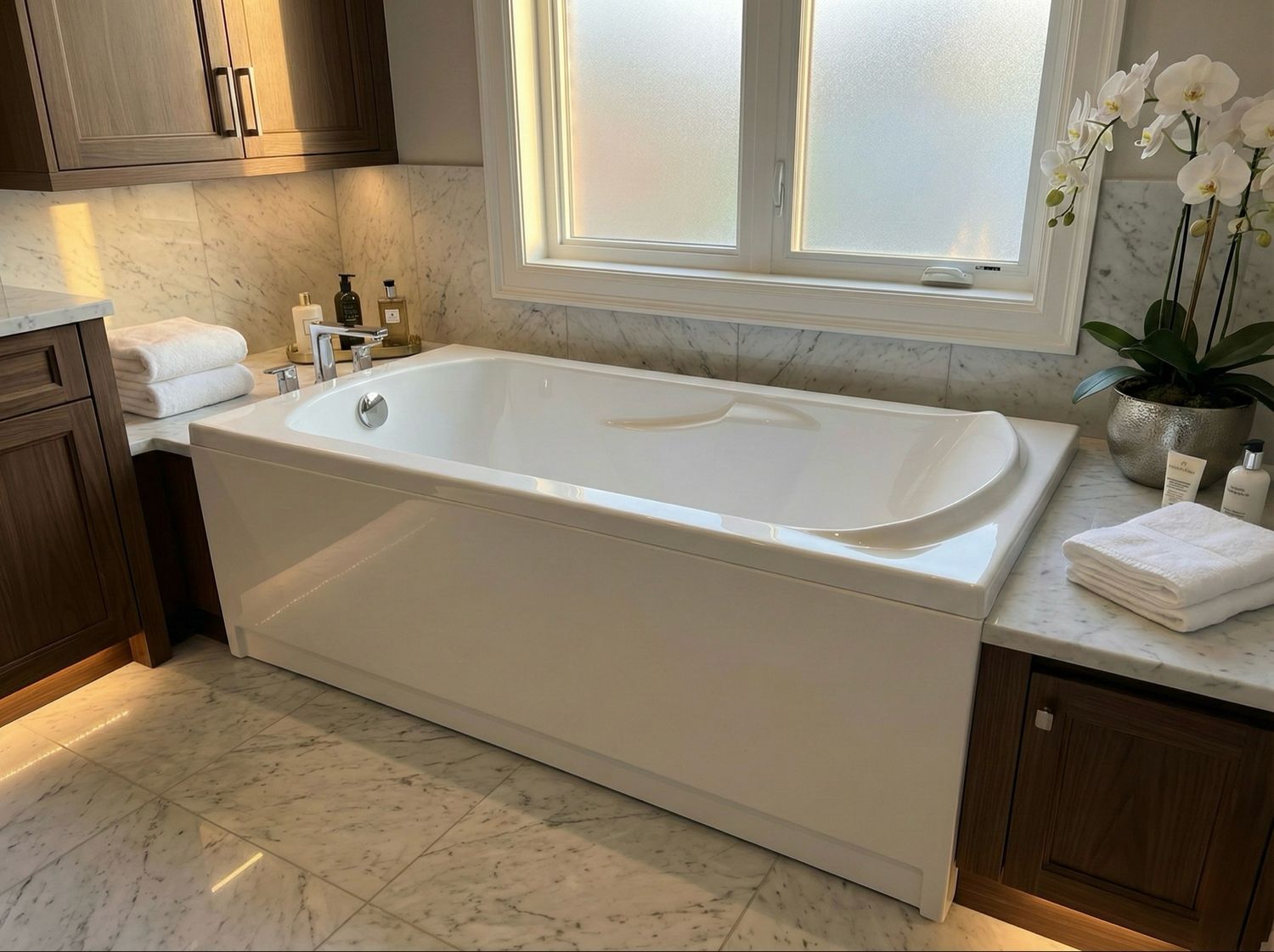 Baignoire rectangulaire Glass avec tablier frontal, tablier latéral, support et pieds - Série Lis - 170 x 75 cm — vue 3