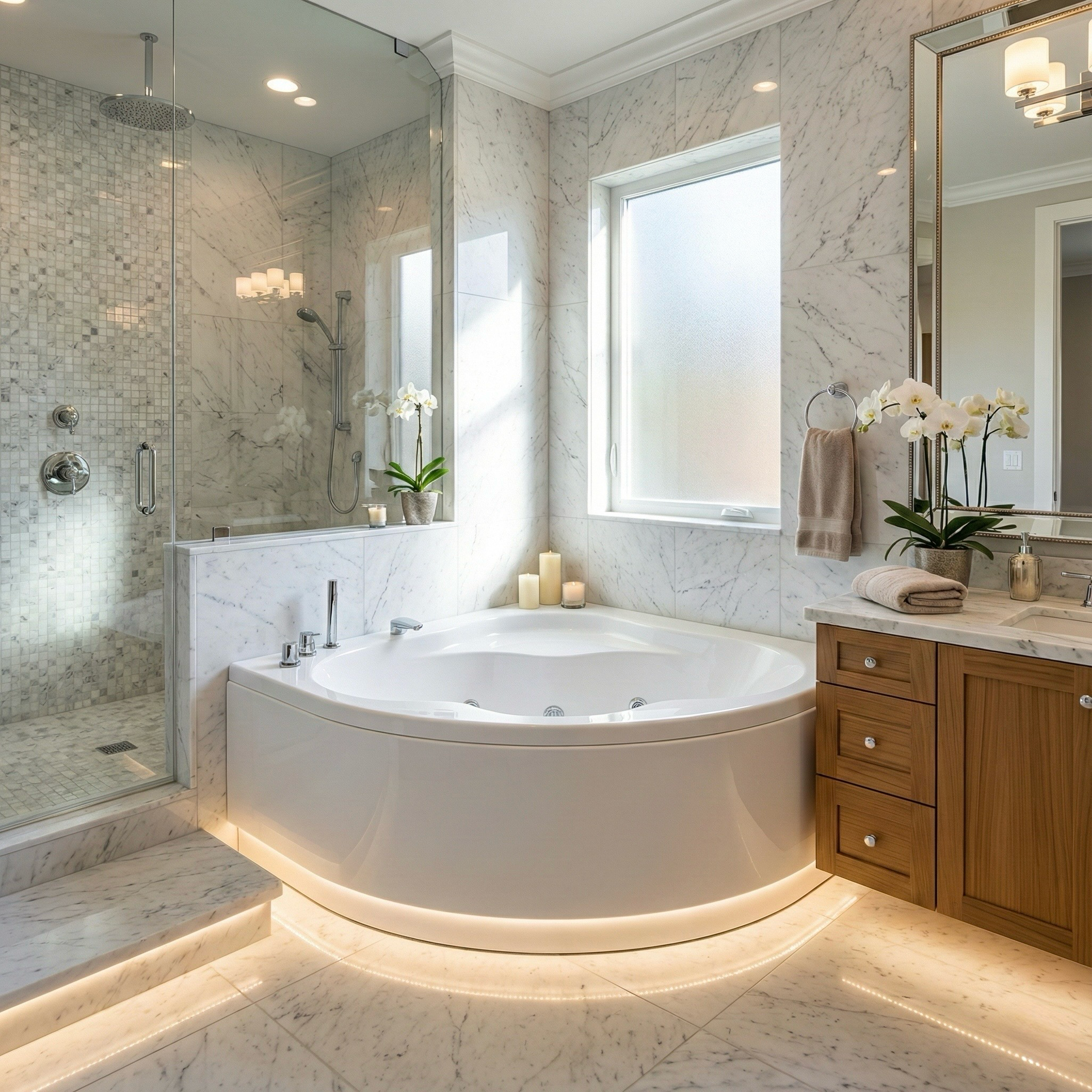 Baignoire d'angle Glass avec tablier, support et pieds - Série Lis - 140 x 140 cm - vue 2